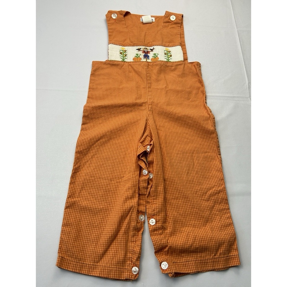 Vintage Silly Goose Hand Smocked Pumpkin Scarecrow Romper 24M 100% Cotton Fall